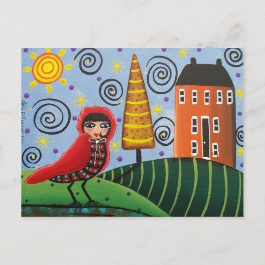 FOLK ART Red Bird by LORI EVERETT briefkaart (Voorkant)