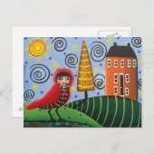 FOLK ART Red Bird BY LORI EVERETT carte postale (Devant / Derrière)