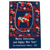 Folk Art Red Swedish Dala Horse Folk Art Pattern Medium Cadeauzakje (Voorkant)