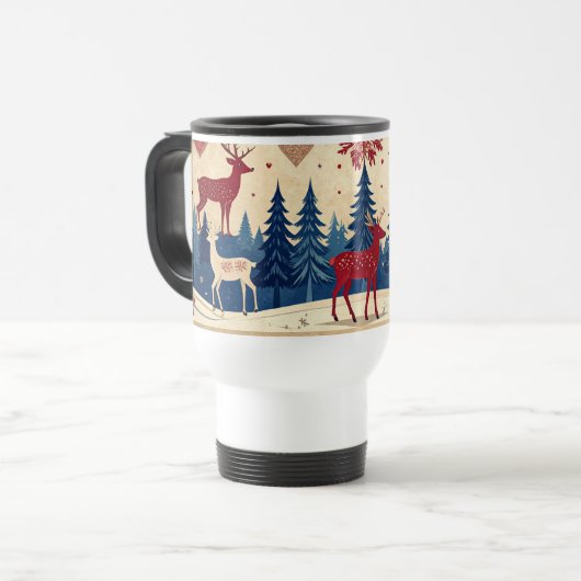 Folk-Art Reindeer Pattern Mug Reisbeker (Voorkant links)