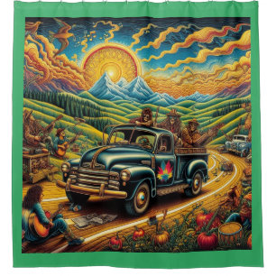 Folk Art Road Trip Douchegordijn