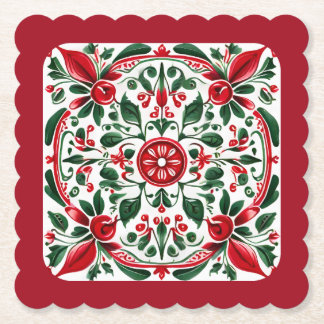 Folk art rood en groen papier onderzetter