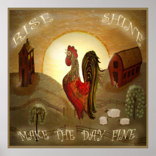 Folk Art Rooster Rise and Shine boerderij 24 x 24  Poster