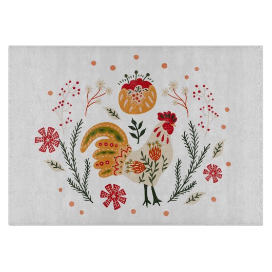 Folk Art Rooster Snijplank (Voorkant)