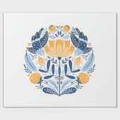 Folk art round-versiering met vogels, rozen en blo cadeaupapier (Vlak)