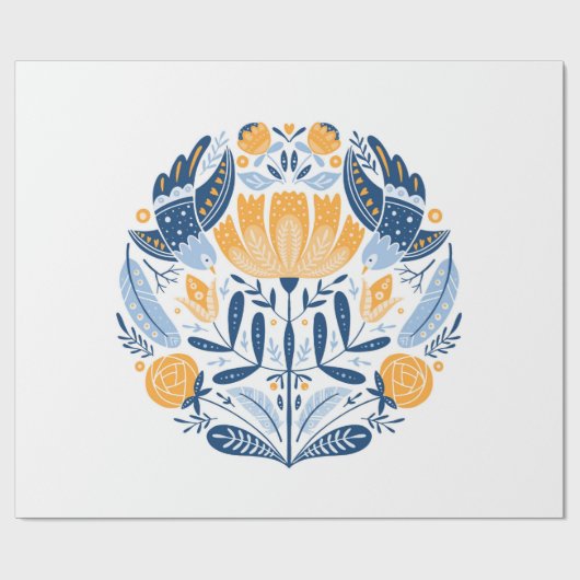 Folk art round-versiering met vogels, rozen en blo cadeaupapier (Vlak)