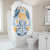 Folk art round-versiering met vogels, rozen en blo douchegordijn (In situ)