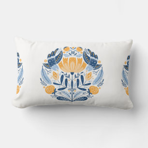 Folk art round-versiering met vogels, rozen en blo kussen