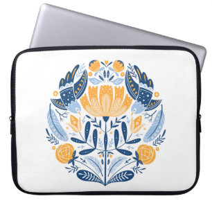 Folk art round-versiering met vogels, rozen en blo laptop sleeve
