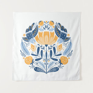 Folk art round-versiering met vogels, rozen en blo wandkleed