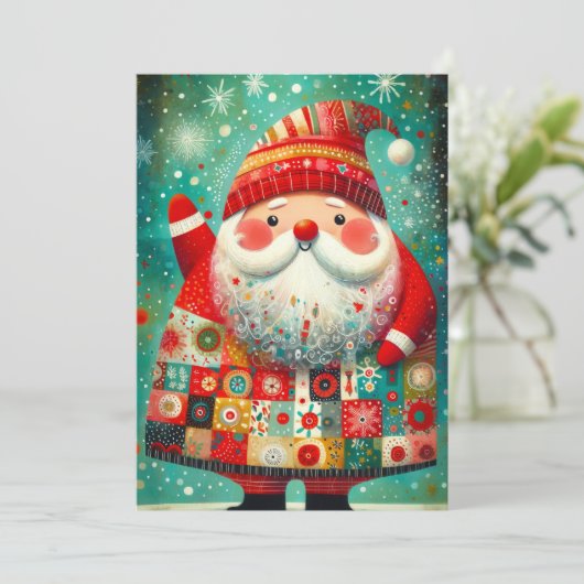 Folk Art Santa Feestdagenkaart (Staand voorkant)
