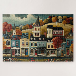 Folk Art Small Town Street in Autumn Legpuzzel
