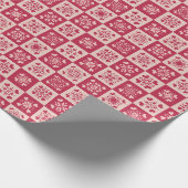 Folk Art Stenciled Heart Pattern Red en Roze Cadeaupapier (Hoek)