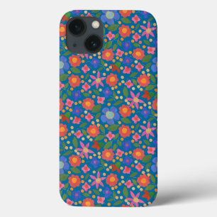 Folk Art Stijl Bloemen op blauwe iPad Mini Case