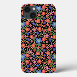 Folk Art Stijl Bloemen op Zwarte iPad Mini Case
