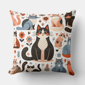 Folk art stijl katten gooien kussen