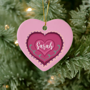 Folk Art stijl roze hart versierd Ornament