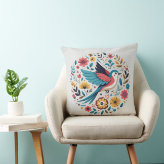 Folk art stijl vogel gooien kussen