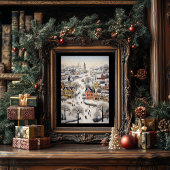 Folk Art Stijl Winter Scene Poster