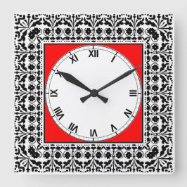 Folk Art Style Black Red en White Country Kitchen Vierkante Klok