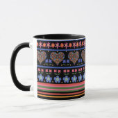 Folk Art Style Border op Black Ringer Coffee Mok (Links)