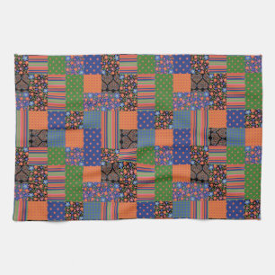 Folk Art Style Faux Patchwork Kitchen Towel Theedoek