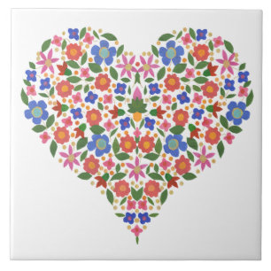 Folk Art Style Floral Heart White keramische tegel Tegeltje