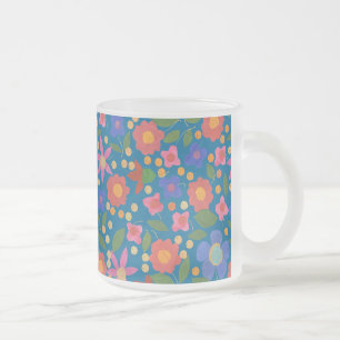 Folk Art Style Floral op Blue Glass Coffee Mok