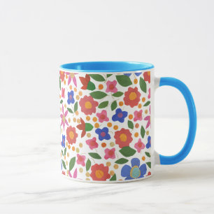 Folk Art Style Floral Pattern op White Mok