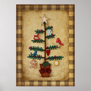 Folk Art Style met kerstboom Prim Poster