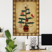 Folk Art Style met kerstboom | Prim Poster (Thuiskantoor)