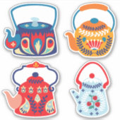 Folk Art Teapots Sticker (Voorkant)