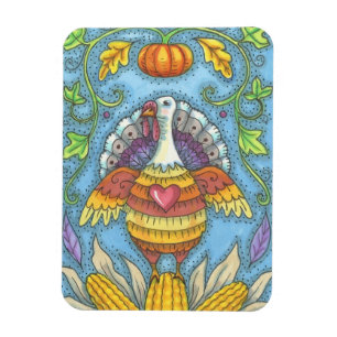 FOLK ART TURKEY & CORN THANKSGIVING MAGNET Holiday Magneet