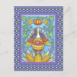 FOLK ART TURKEY, KLEUREN VAN THANKSGIVING SEASONAL BRIEFKAART