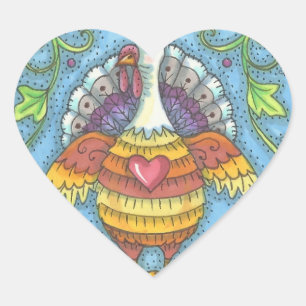 FOLK ART TURKEY, THANKSGIVING BIRD STICKERS Sheet