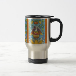 FOLK ART TURKEY, THANKSGIVING COMMUTER REIZEN MUG REISBEKER