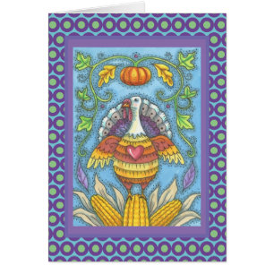 FOLK ART TURKEY THANKSGIVING WENSKAART blanco