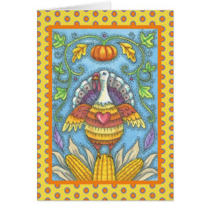 FOLK ART TURKEY THANKSGIVING WENSKAART blanco