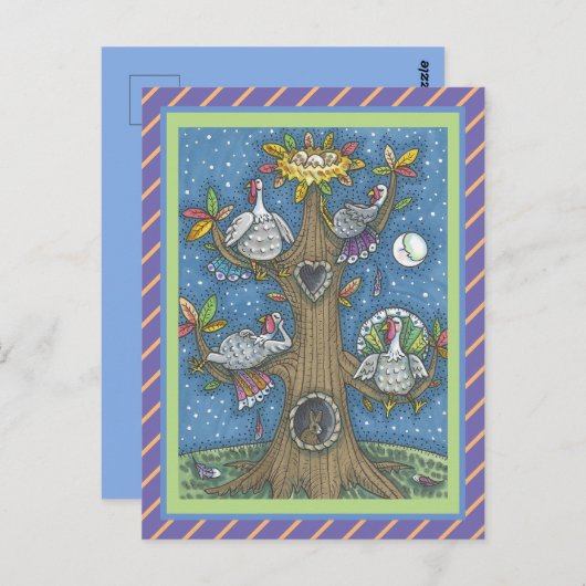FOLK ART TURKEY TREE, THANKSGIVING GOBBLER HUMOR BRIEFKAART (Voorkant / Achterkant)