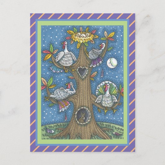 FOLK ART TURKEY TREE, THANKSGIVING GOBBLER HUMOR BRIEFKAART (Voorkant)