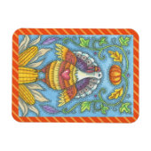 FOLK ART TURQUIE & CORN THANKSGIVING MAGNET Holida (Horizontal)