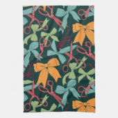 Folk Art Vakantie Bogen en Schaar Kerst Goud Theedoek (Verticaal)