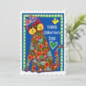 Folk Art Van De Kat Valentijn Platte Kaart (Staand voorkant)