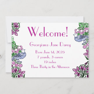 Folk Art Vogels Bloemen Eikels Blauw Kaart