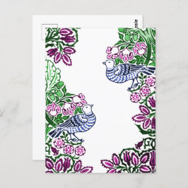 Folk Art Vogels Bloemen Eikels Briefkaart