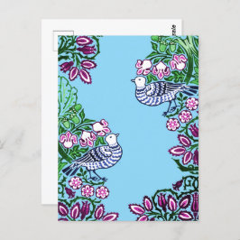 Folk Art Vogels Bloemen Eikels Briefkaart