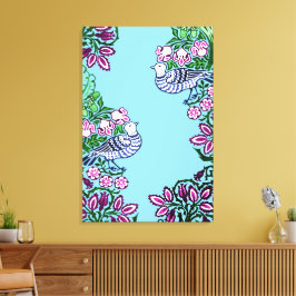 Folk Art Vogels Bloemen Eikels Canvas Afdruk