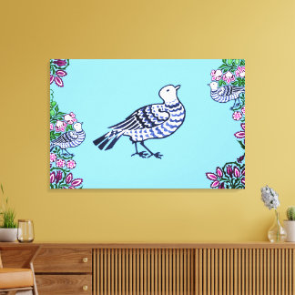 Folk Art Vogels Bloemen Eikels Canvas Afdruk
