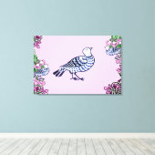 Folk Art Vogels Bloemen Eikels Canvas Afdruk (Insitu (Houten vloer))
