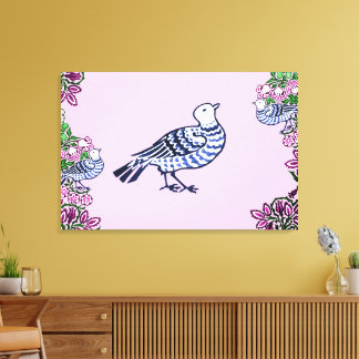 Folk Art Vogels Bloemen Eikels Canvas Afdruk